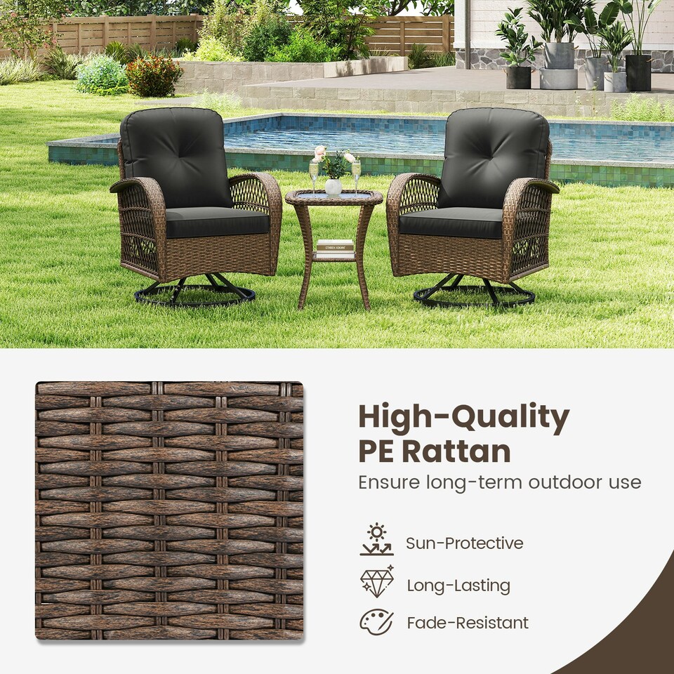 image 1 of COSTWAY 3 Pieces Patio Rattan Bistro Conversation Set Black