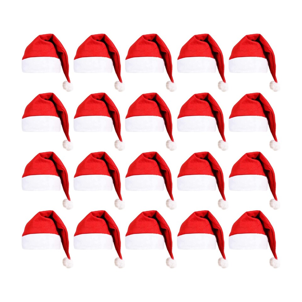 image 1 of Pack of 20 Classic Felt Santa Hats | Red | 20
