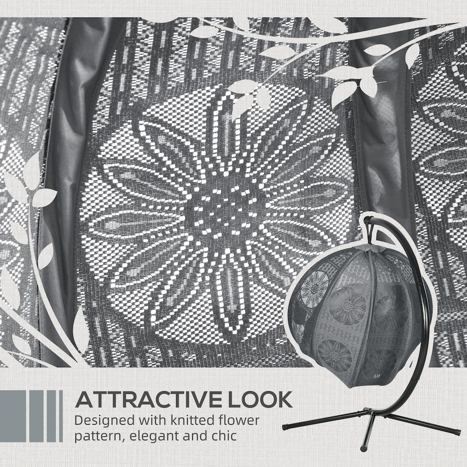 image 1 of Outsunny Outdoor Hanging Chair, Swing Chair with Metal Stand, Thick Padded Cushion, Foldable Basket and Side Pocket, for Indoor and Outdoor, Charcoal Grey | Grey | Charcoal grey