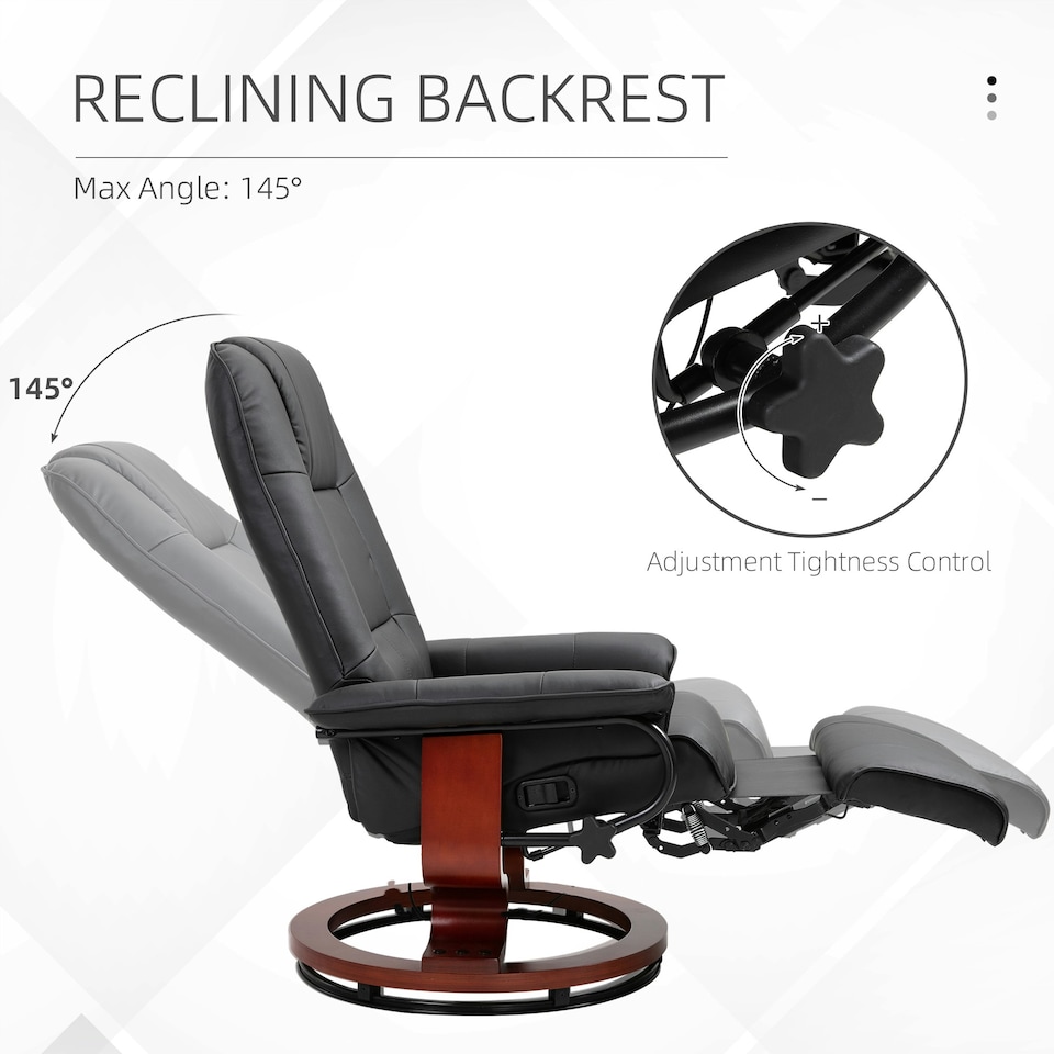 image 1 of HOMCOM Ergonomic Office Recliner Sofa Chair PU Leather Armchair Lounger Black