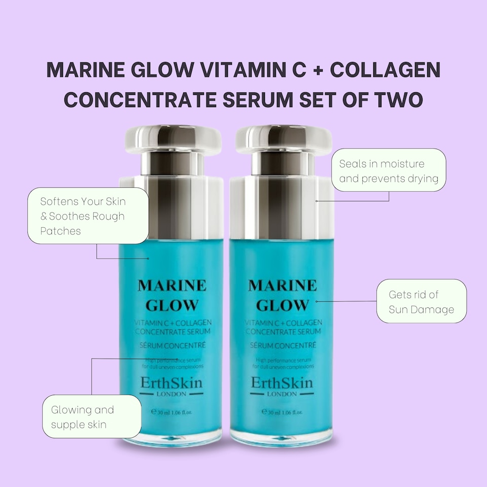 image 1 of 2X Erth Skin London Marine Glow Vitamin C + Collagen Concentrate Serum 30ml