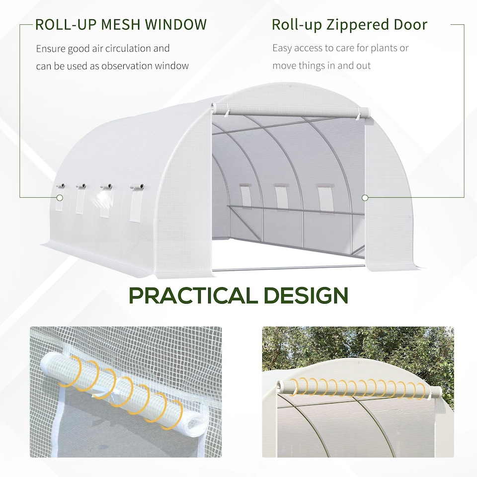 image 1 of Outsunny 6 x 3 x 2 m Polytunnel Greenhouse w/ Zippered Door and 8 Windows
