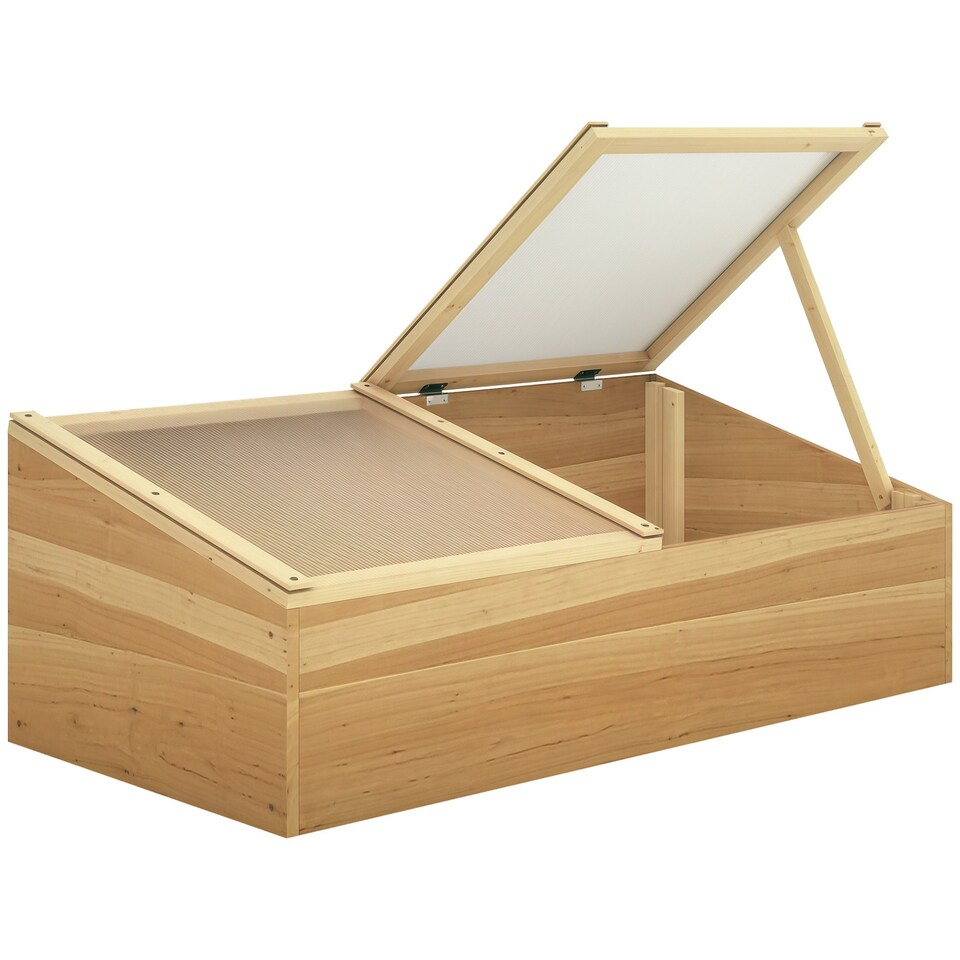 image 1 of Outsunny Wood Cold Frame Greenhouse Garden Polycarbonate Grow House, Natural