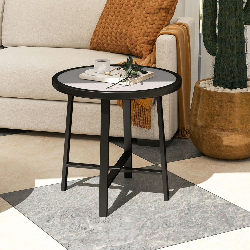 image 1 of Outsunny 50.5cm Round Garden Table with SPC Tabletop, Grey Wood Effect Grey | Grey