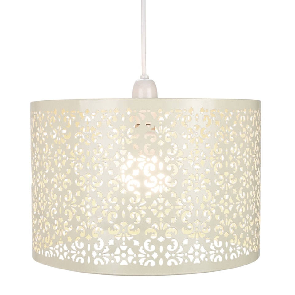 image 1 of Moroccan Designed Cream Metal Pendant Light Shade with Floral Decoration | Cream | Cream | 1