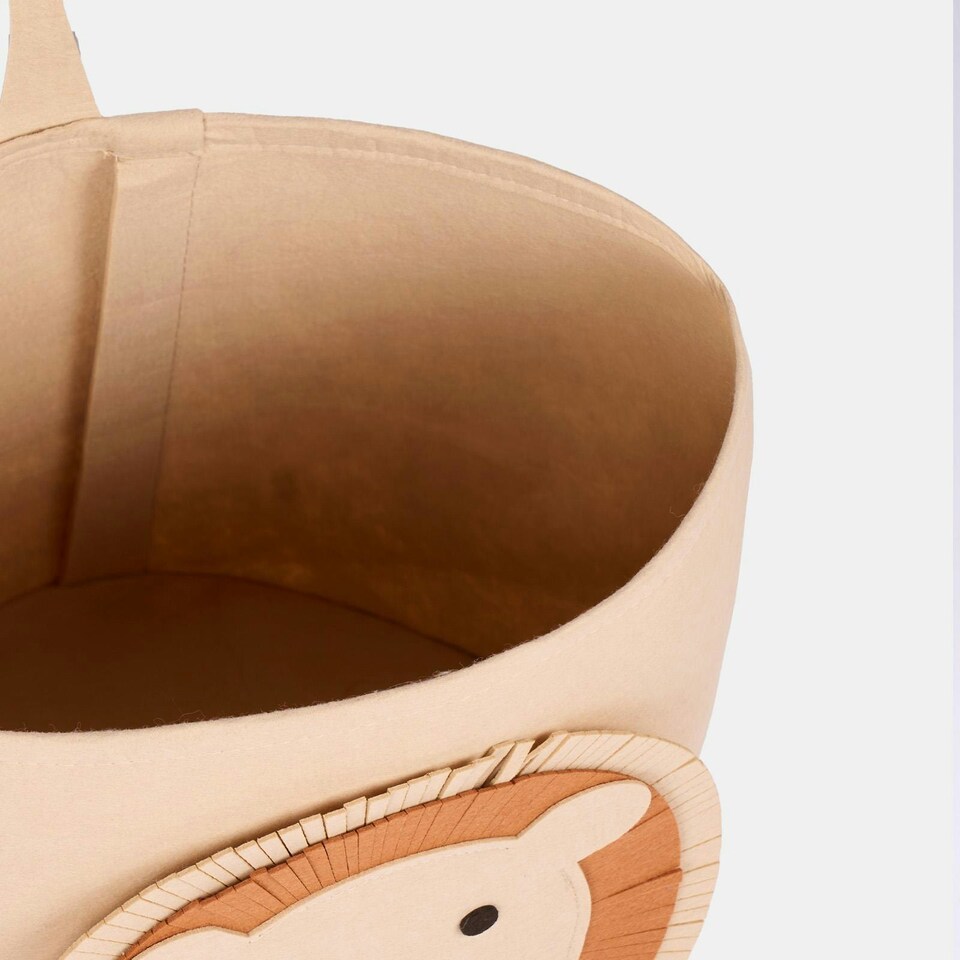 image 1 of OHS Kids Round Lion Felt Toy Storage Organiser Basket - Brown