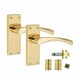 image 2 of Golden Grace 5 Sets Victorian Scroll Astrid Door Handles in Polished Brass with 1 Pair of 3" Standard Butt Hinges & Latches Pack - 120mm x 40mm Backplate Gold