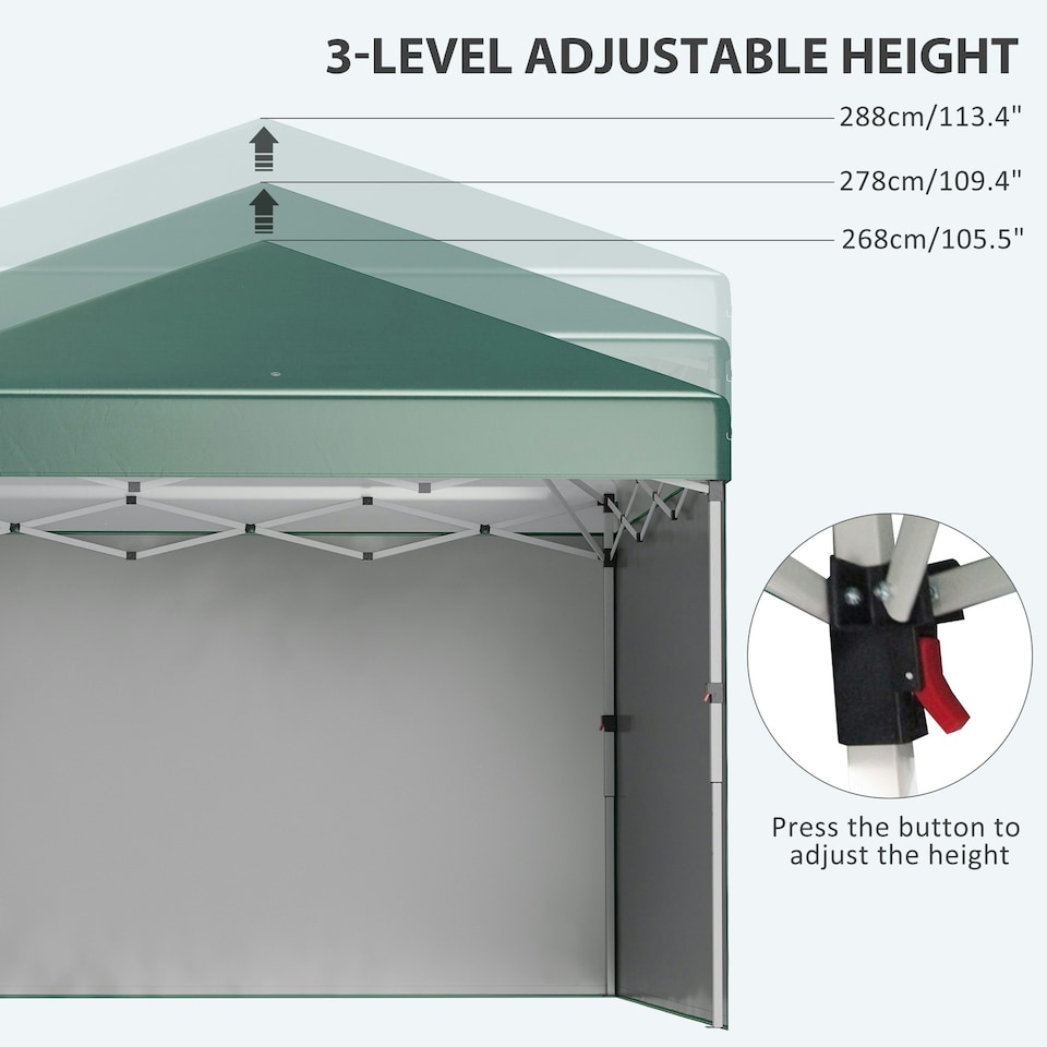 image 1 of Outsunny 3x3 (M) Pop Up Gazebo Party Tent w/ 2 Sidewalls, Weight Bags, Green