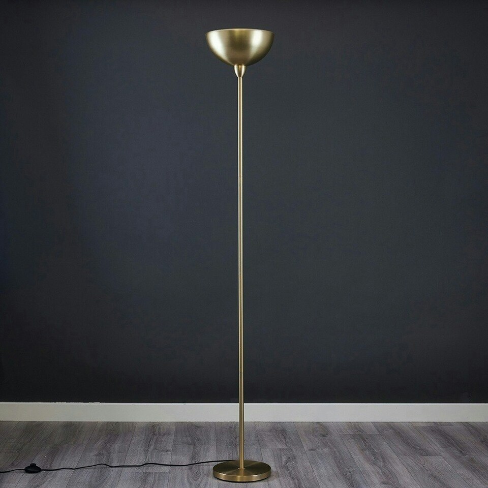 image 1 of ValueLights Forseti Brushed Gold Floor Lamp and LED Bulb | Gold