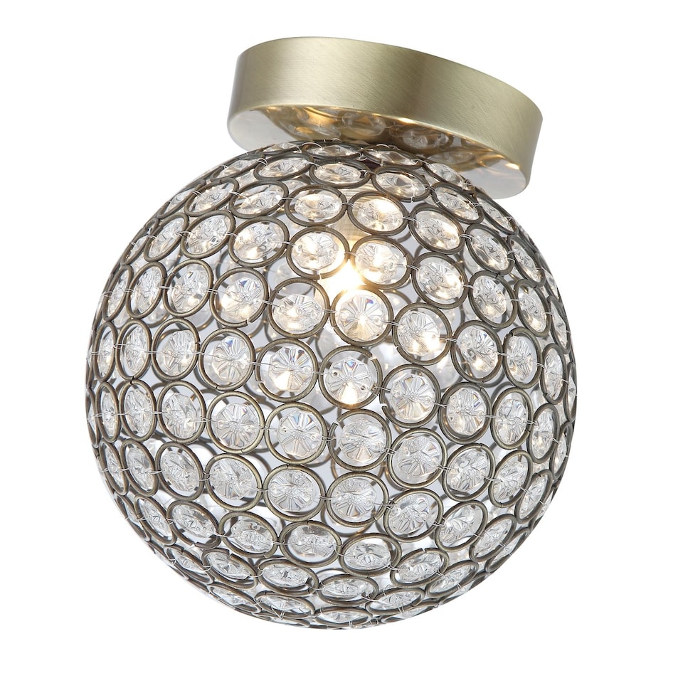 image 1 of Modern Antique Brass and Clear Beaded Glass IP44 Rated Bathroom Ceiling Light | Gold | Antique Brass | 1