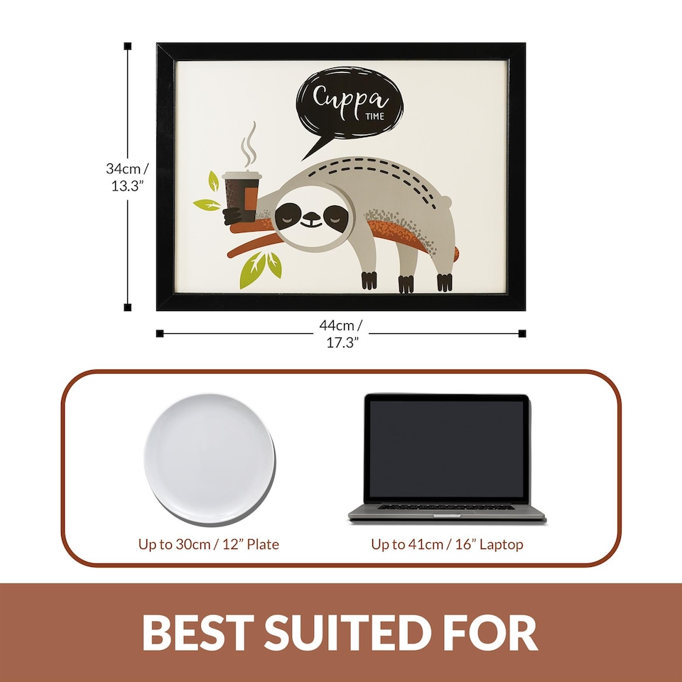 image 1 of GEEZY Sloth Design Wooden Lap Serving Tray with Bean Bag Cushion 44x34cm