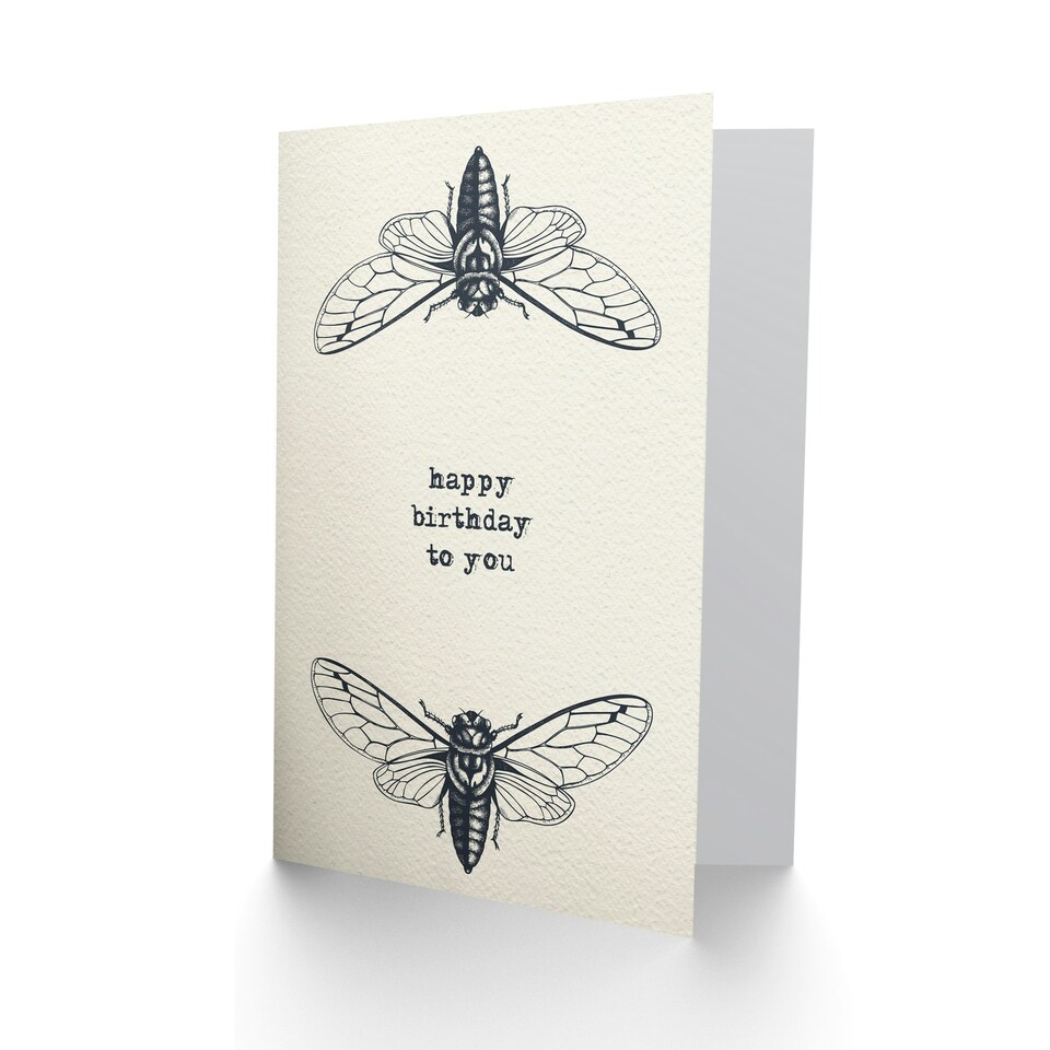 image 1 of Cicada Insect Bug Vintage Style Drawing Birthday Card