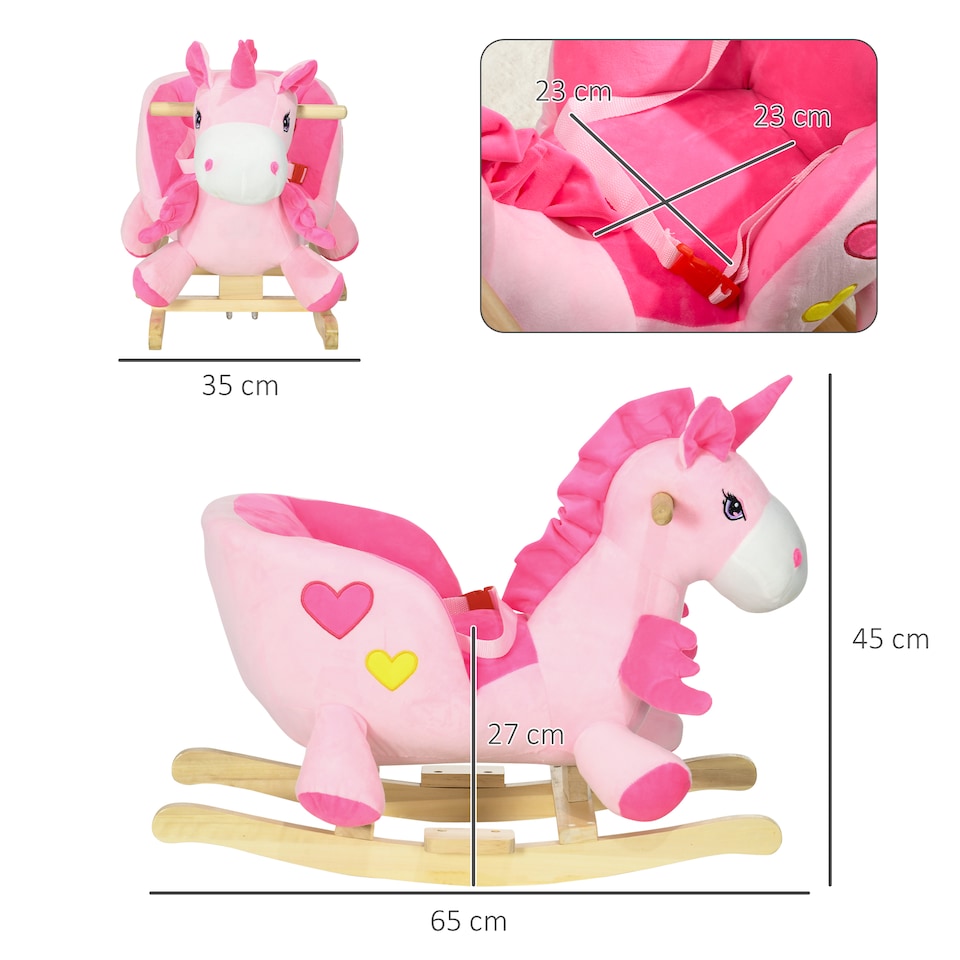 image 1 of HOMCOM Rocking Horse, Plush Ride On Unicorn with Songs, Seatbelt, Pink