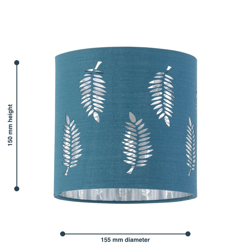 image 1 of Fern - Teal Cut Out 15.5cm Table Lamp Shade | Green | Silver | Small | 1