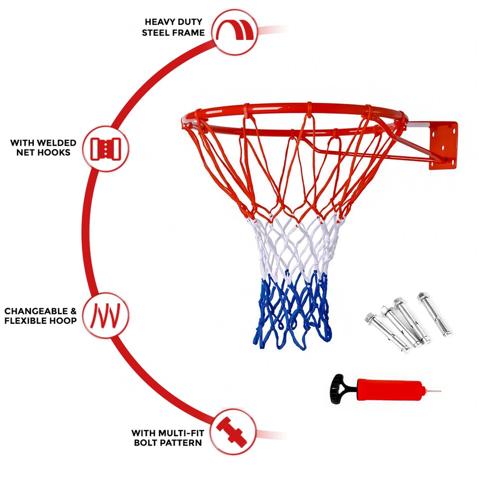 image 1 of Full Size Basketball Hoop Ring Net Wall Mounted Outdoor Hanging Basket 18"/45cm
