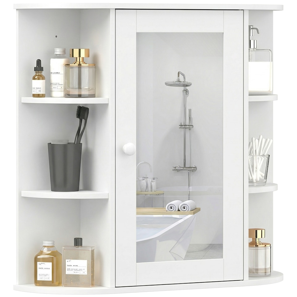 image 1 of HOMCOM Wall Mounted Bathroom Cabinet w/ Mirror Single Door Storage Shelves