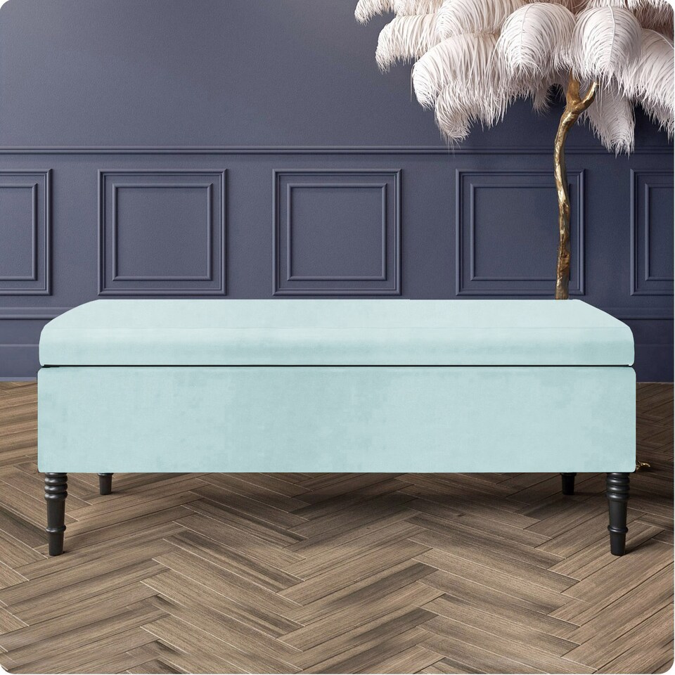 image 1 of Paris Plain 137cm Ottoman Storage Bench - Plush Velvet Shoe Bench - White Upholstery Footstool with Storage