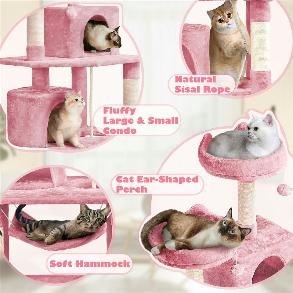 image 1 of Yaheetech 158 cm Multi Level Cat Tree with Condos Pink