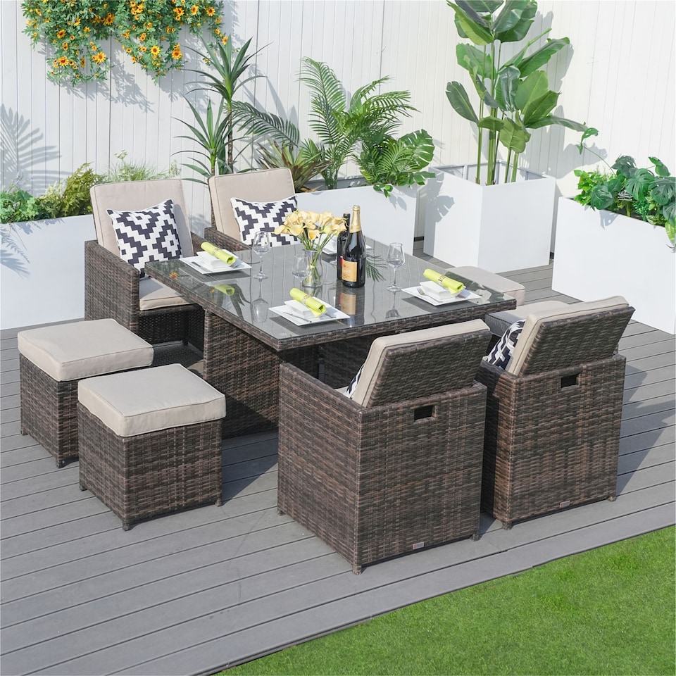 image 1 of Direct Wicker 9 Pieces Outdoor Rattan Garden Dining Table and Chair Set