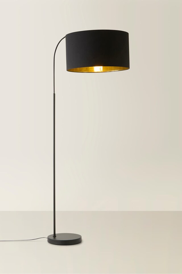 image 1 of ValueLights Curva Black Curved Floor Lamp Black Gold Shade | Black