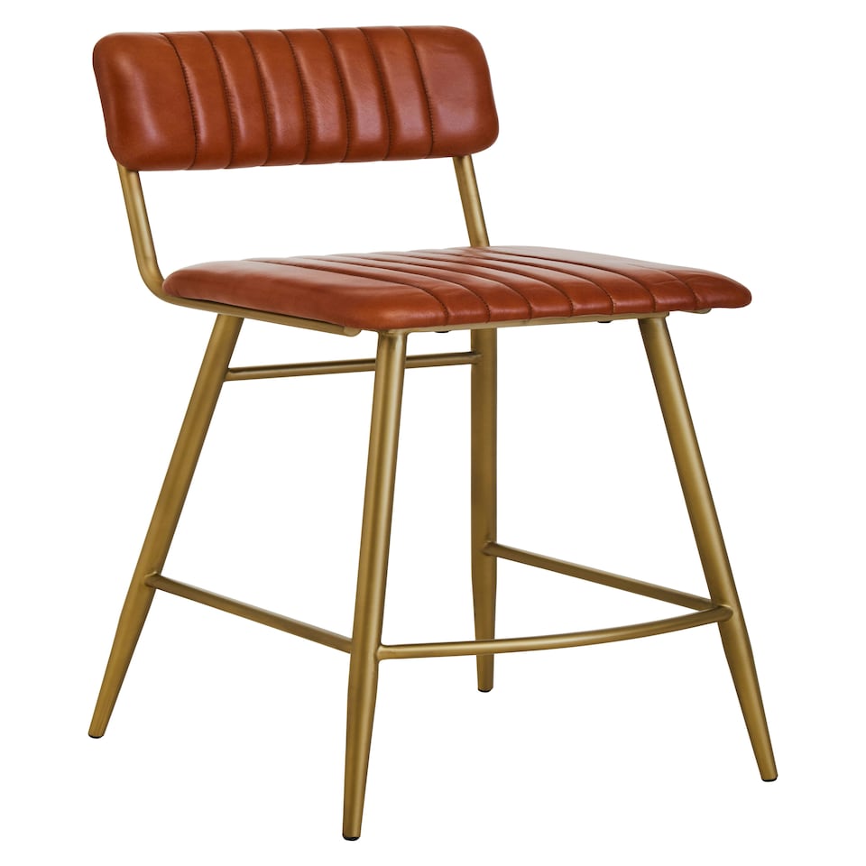 image 1 of Interiors by Premier Tan Leather Bar Chair With Gold Finish Frame Brown