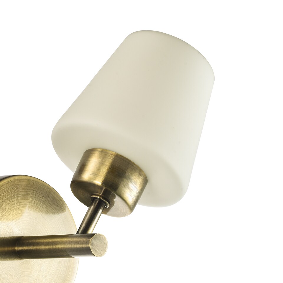 image 1 of Modern Antique Brass and Opal Glass IP44 Rated Bathroom Wall Lighting Fixture | Gold