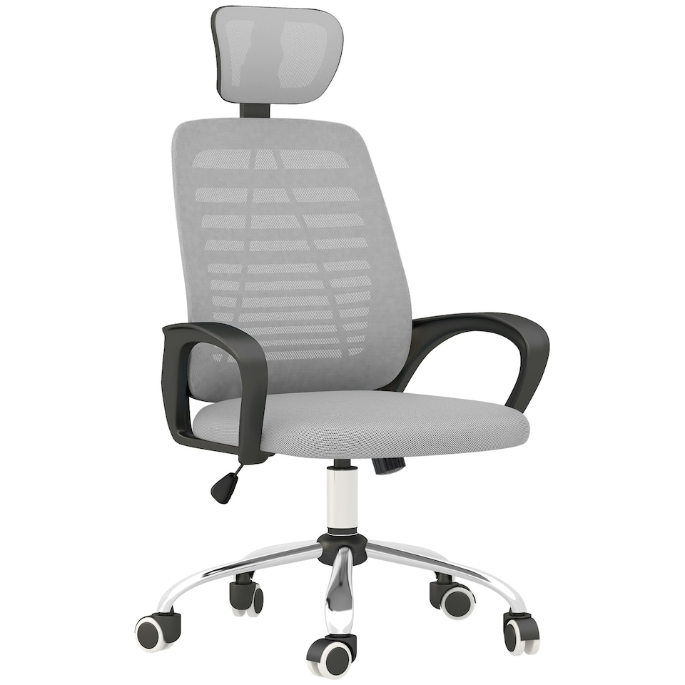 image 1 of Vinsetto Mesh Office Chair, Computer Chair with Rotatable Headrest, Grey