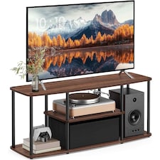 TV Stand with Shelves, Entertainment Unit for Living Room and Bedroom, Tool-Free Assembly, Natural Walnut and Ink Black