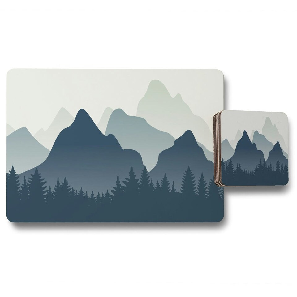 image 1 of mountain landscape illustration (Placemat & Coaster Set)