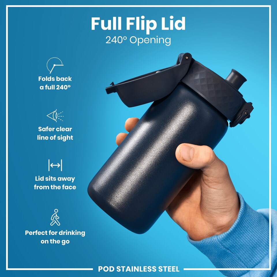 image 1 of Leak Proof Kids Water Bottle, Stainless Steel, 400ml (13oz) | Blue | Ash Navy | One Size