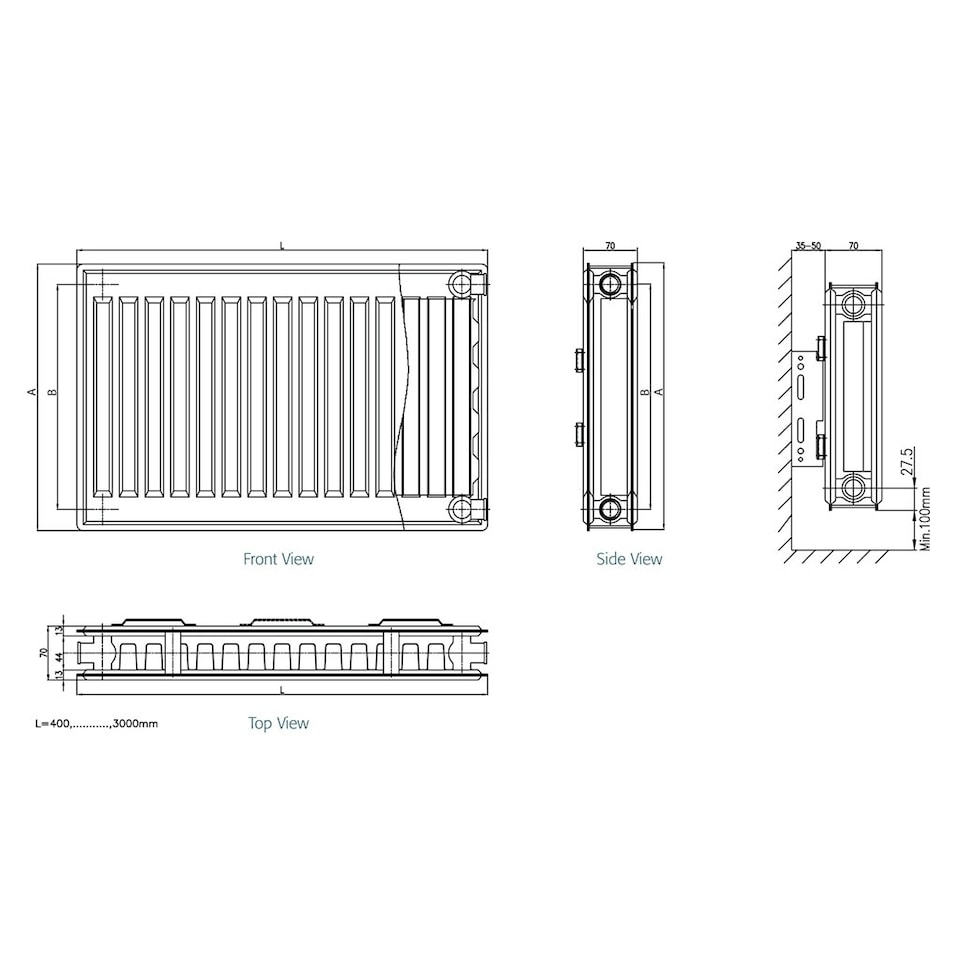 image 1 of 600mm (H) 500mm (W) - Type 21 Radiator - Double Panel - Single Convector - White Enamel (RAL 9016) (0.6m x 0.5m) (24" x 20")