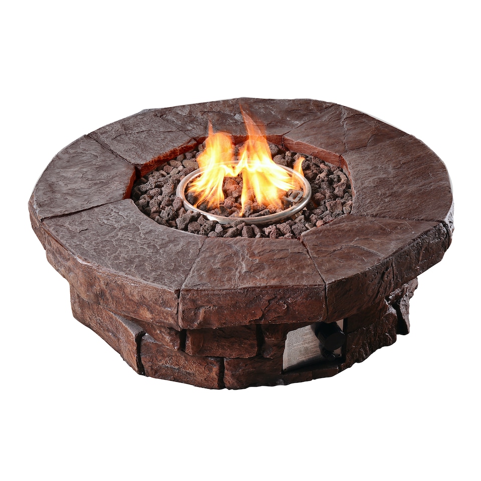 image 1 of Teamson 94cm Round Gas Fire Pit Table with Slate Top & Lava Rocks