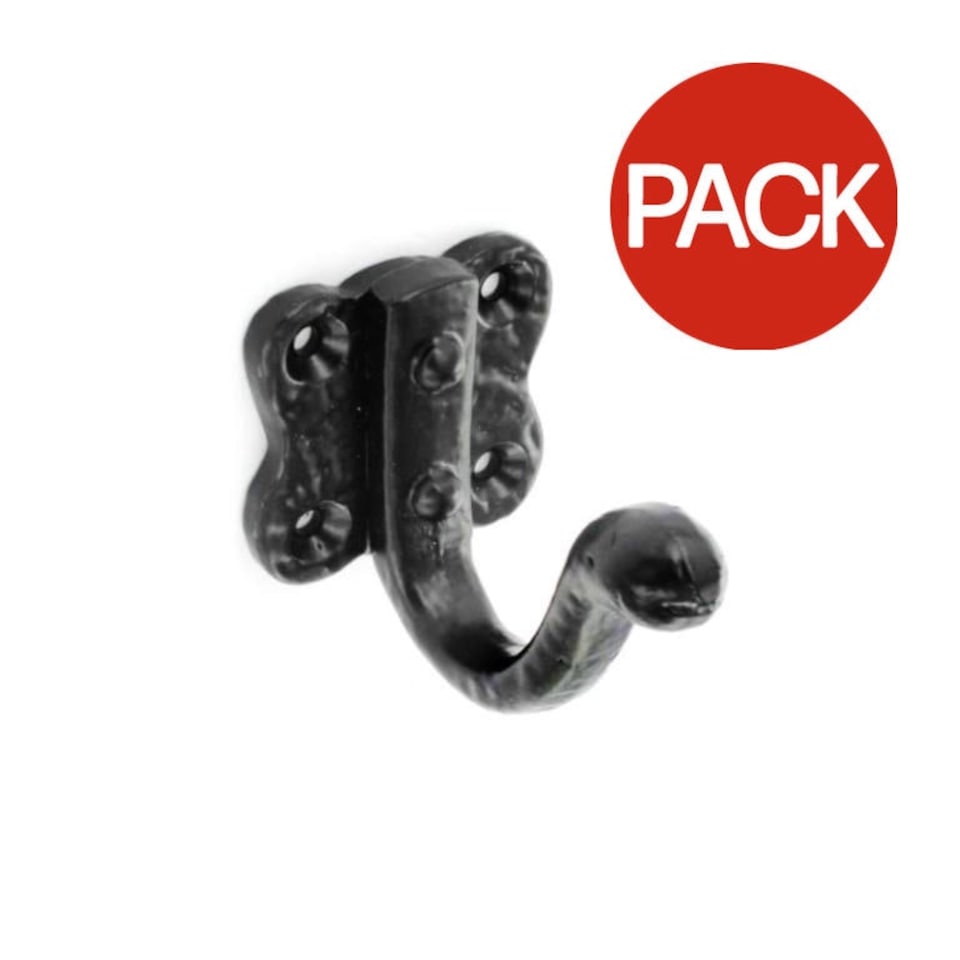 Securit S3345 Antique Look Coat Hooks (Pack of 2) - Black - 50mm