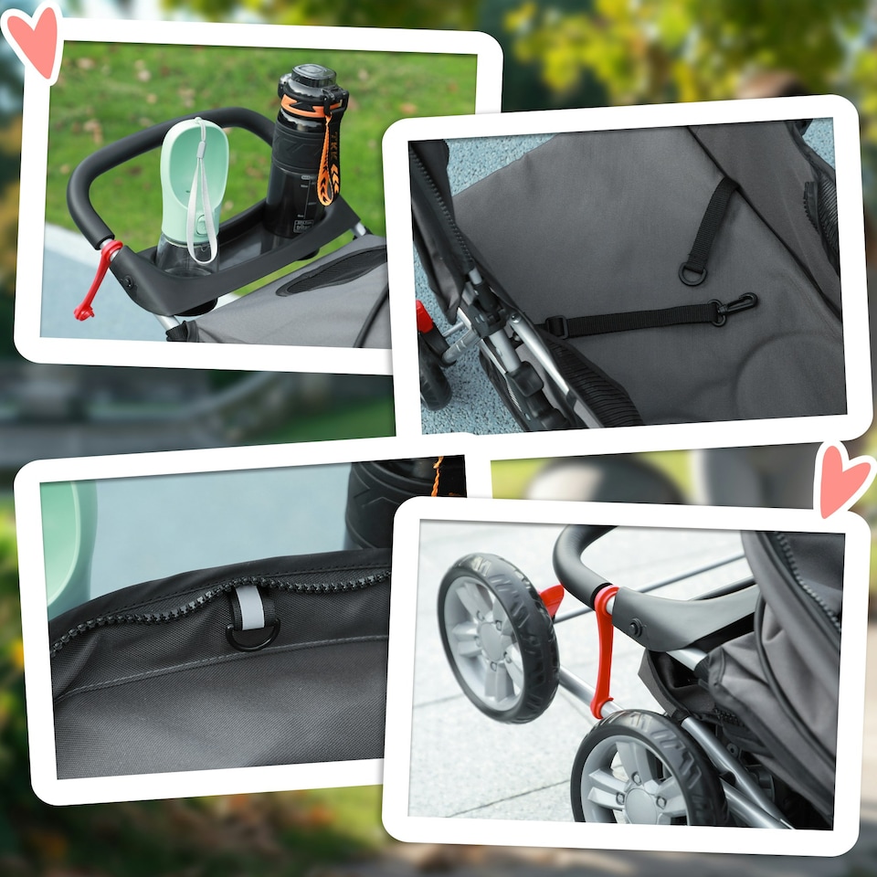 image 1 of PawHut Pet Stroller Carrier Foldable Deluxe Walk Travel Dog Dark Grey