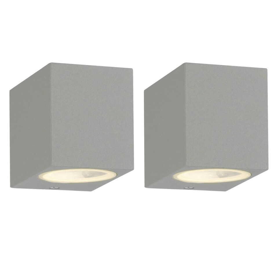 image 1 of Set of 2 Falmouth - Grey Downwards Outdoor IP44 Wall Lights Grey | Clear