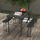 image 2 of Outsunny Folding Picnic Table with 2 Benches, 3Piece Portable Garden Furniture Set for 4, Dining Table Set with Plastic Top, Steel Frame, Dark Grey | Grey | 1