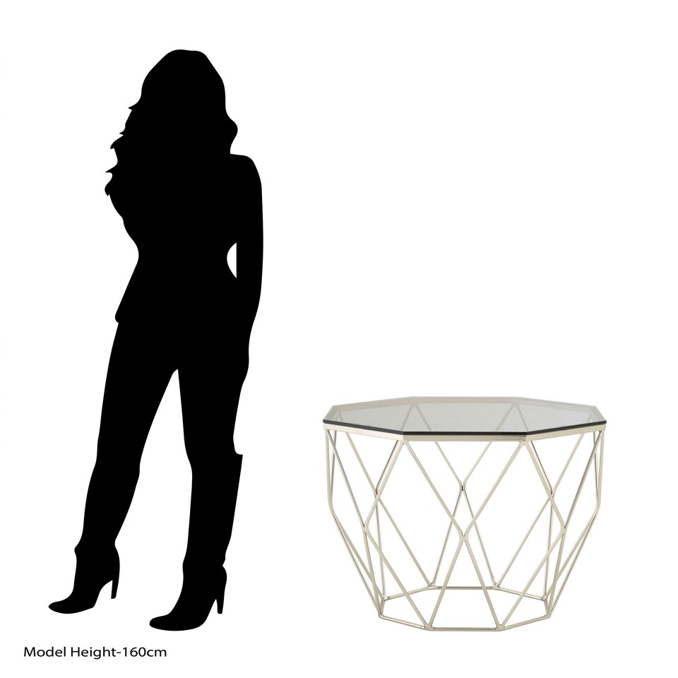 image 1 of Octagonal End Table With Brushed Nickel Base,Boutique Geometric Side Table,Accent Table For Home Decor Silver