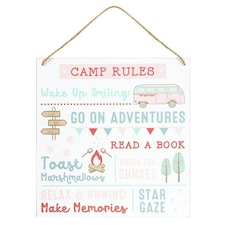 Something Different Camp Rules Door Sign - Pink/White/Blue - One Size