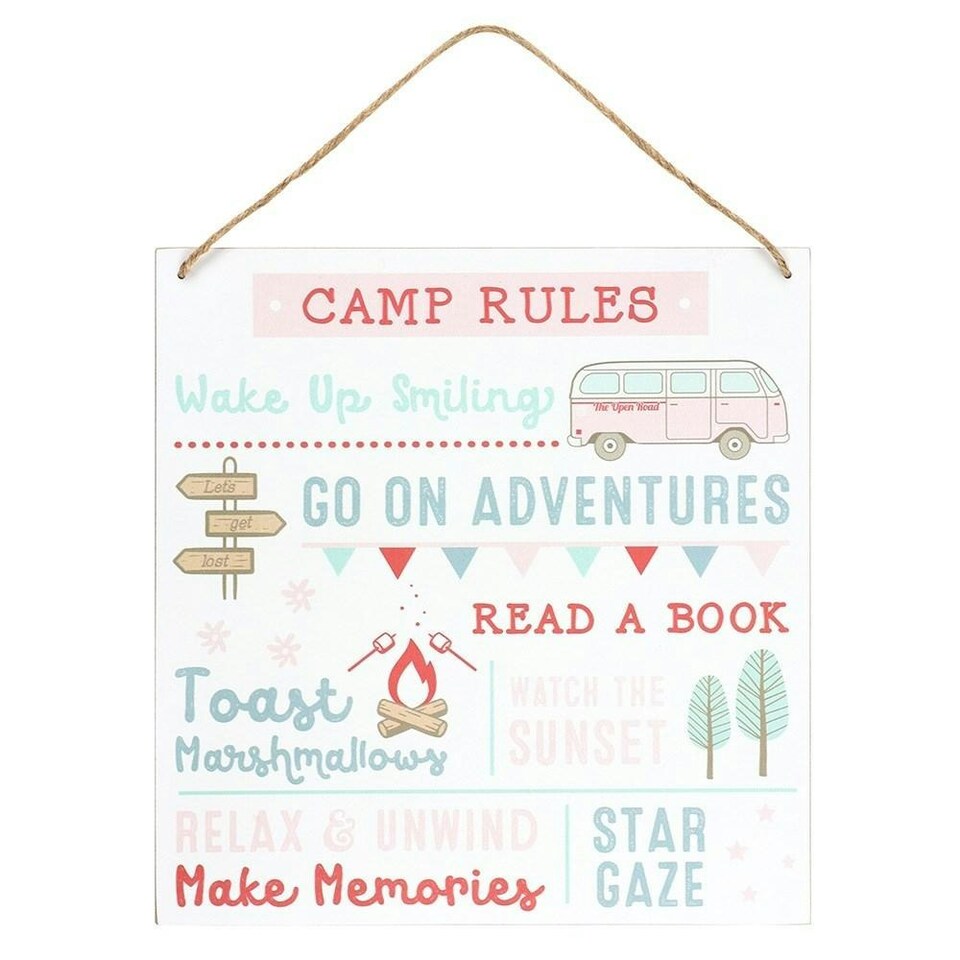 Something Different Camp Rules Door Sign - Pink/White/Blue - One Size