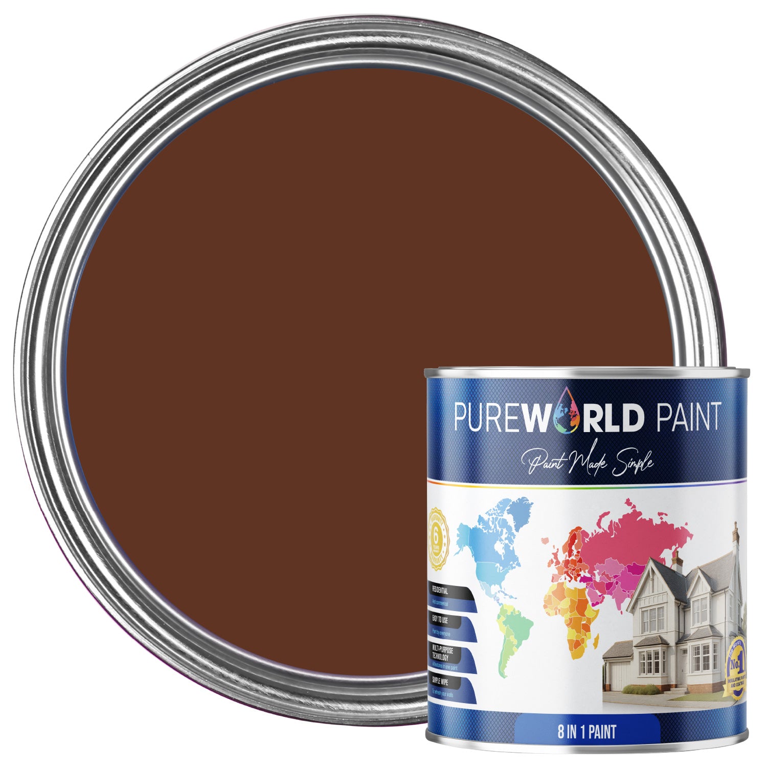 PUREWORLD All-in-One Paint & Primer - Multi-Surface Interior & Exterior, Walls & Wood - Light Brown - 2.5L - Matt