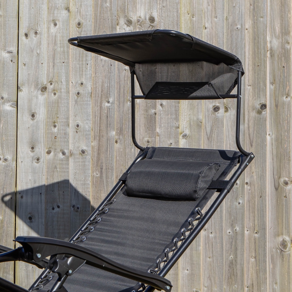 image 1 of Multi Position Garden Gravity Relaxer Chair Sun Lounger with Sun Canopy in Black | Black | Black