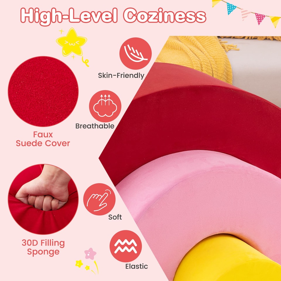 image 1 of COSTWAY 3 Piece Toddlers Climbing Toy Indoor Soft Play Equipment Playset-Red