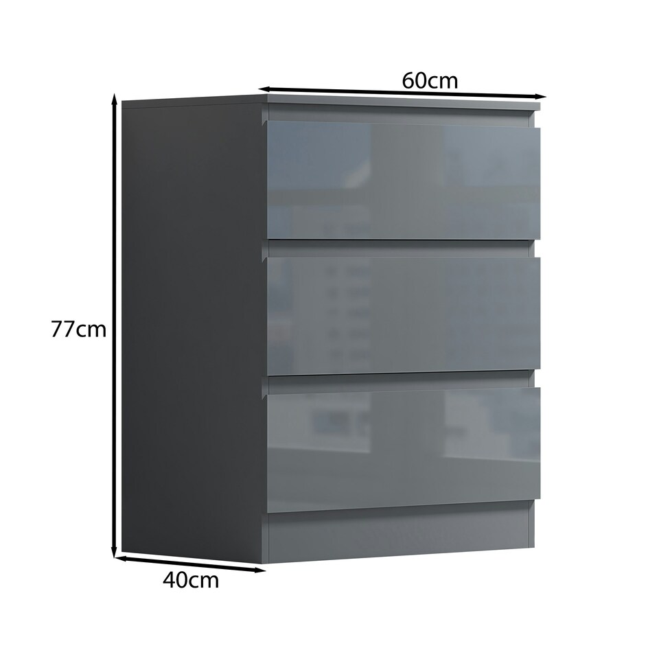 image 1 of FWStyle Stora 3 Drawer Chest of Drawers - Grey Gloss Front