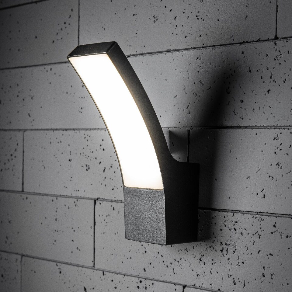 image 1 of CGC Millie 12W Black Curved LED Outdoor Wall Light Diecast Aluminium Opal Diffuser 4000K IP54 | Black | Black | Height: 24.3 cm Width: 8 cm Depth: 15.9 cm