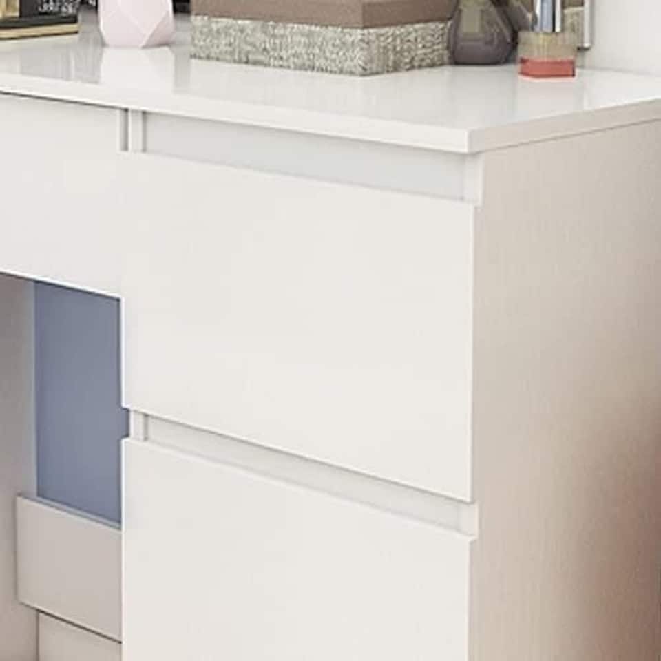 image 1 of White Dressing Table Hollywood LED Mirror Makeup Desk Vanity Table Bedroom Furniture White