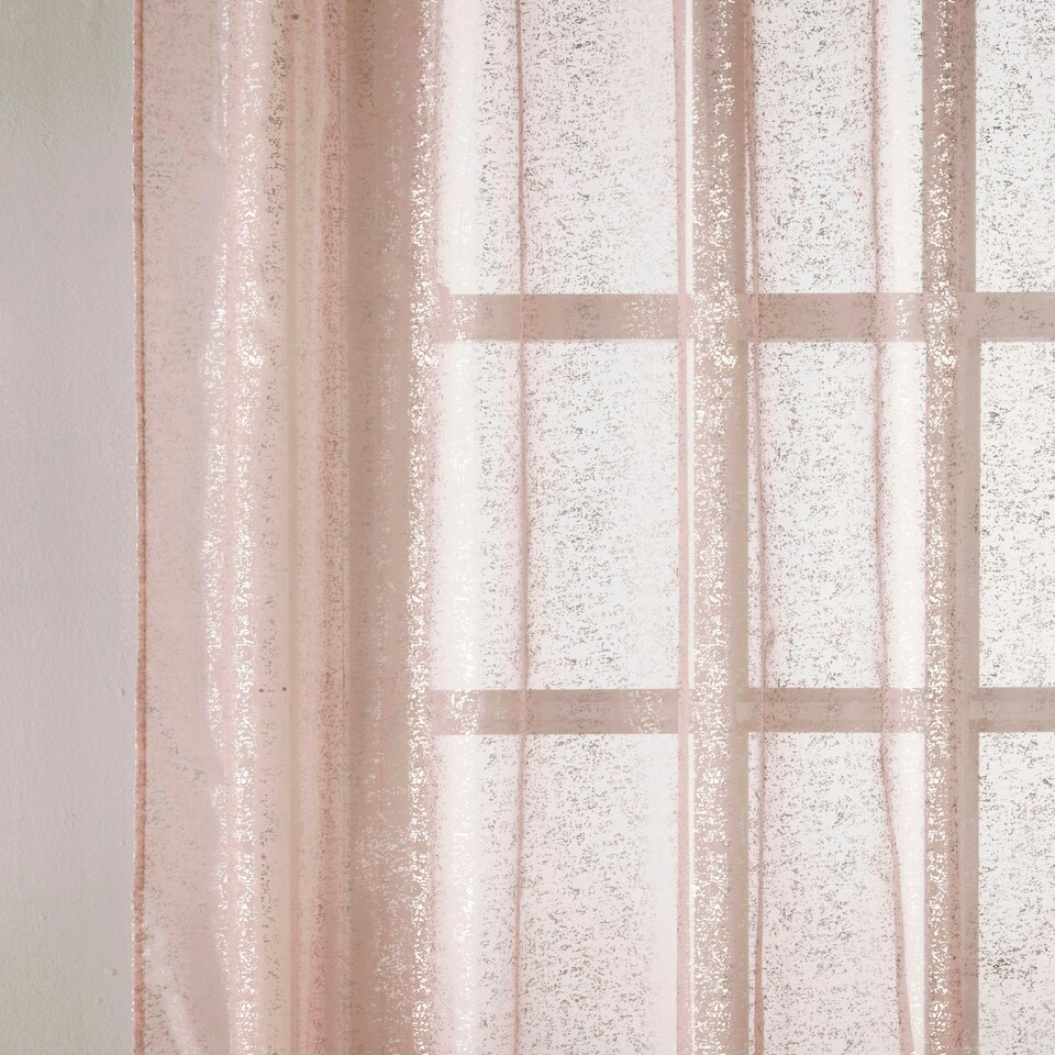 image 1 of Pair of Pandora Blush Metallic Print Voile Panels 122 cm (48 inch) Rod Pocket Panels for Bedroom and Living Room