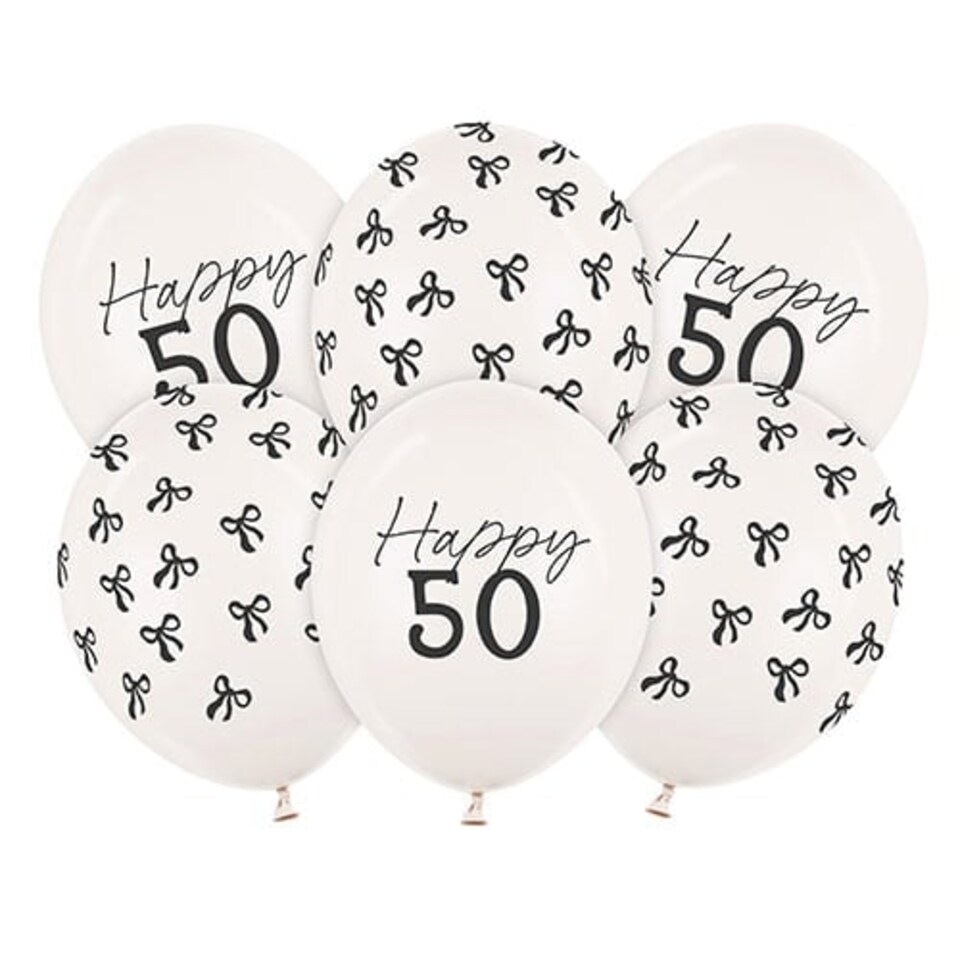 image 1 of Happy 50 Elegant Milestone Birthday Latex Balloons 30cm / 12 in - Pack of 6 Multi