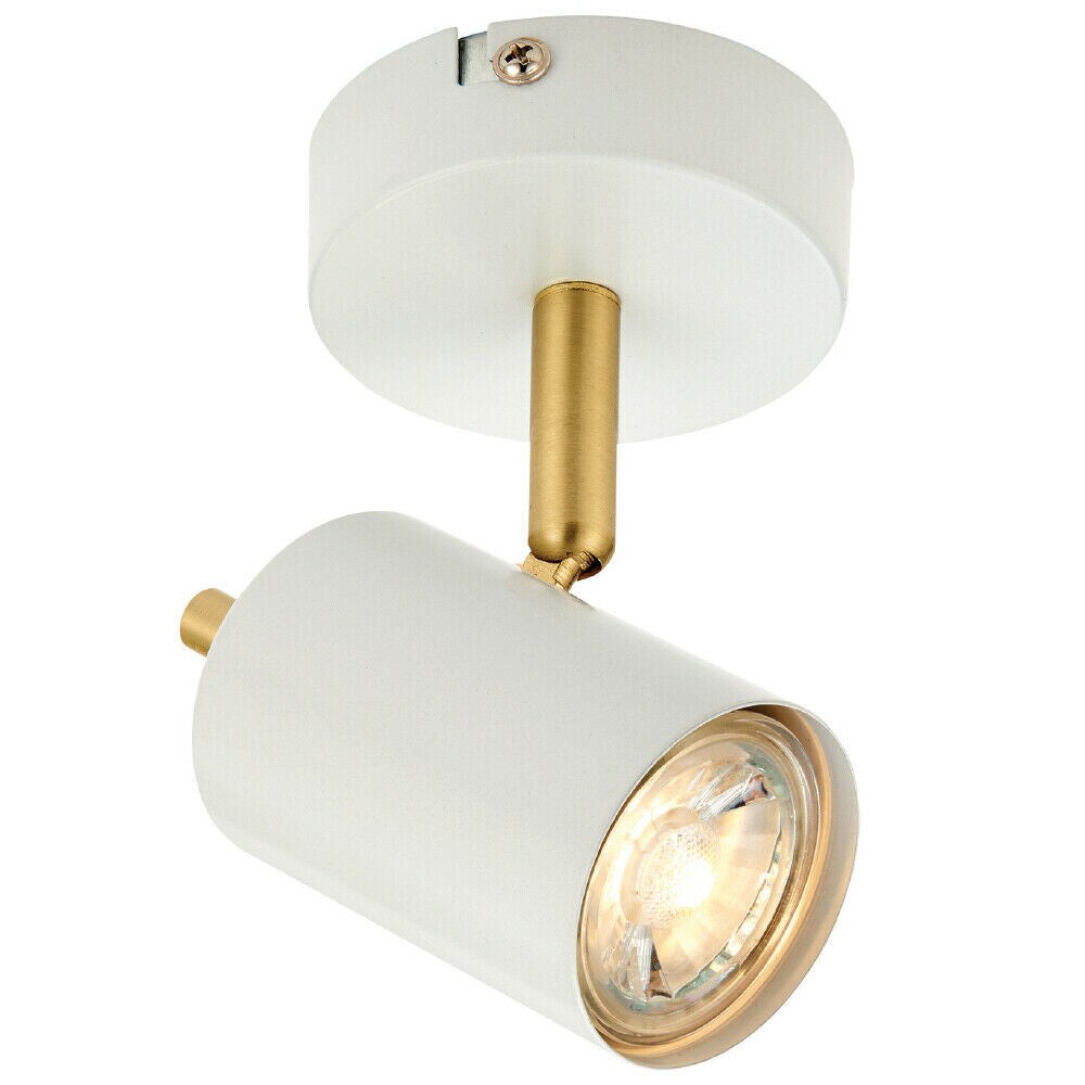 Loops LED Tilting Ceiling Spotlight White & Brass Warm White Single Shade Down Light