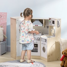 HOMCOM Kids Kitchen Playset Pretend Toy Kitchen with Role Play Accessories, Sound and Light Effects, Phone, Storage Space