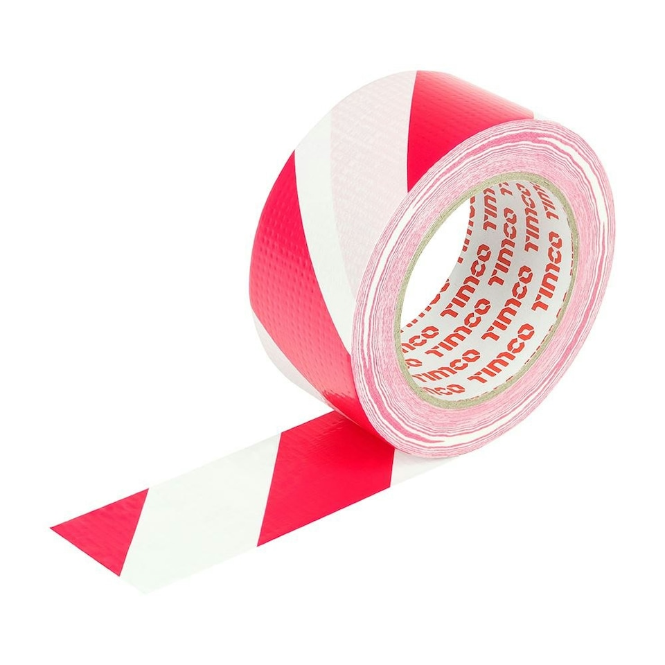 image 1 of Timco - Hazard Warning Cloth Tape - Red and White (Size 33m x 50mm - 1 Each)